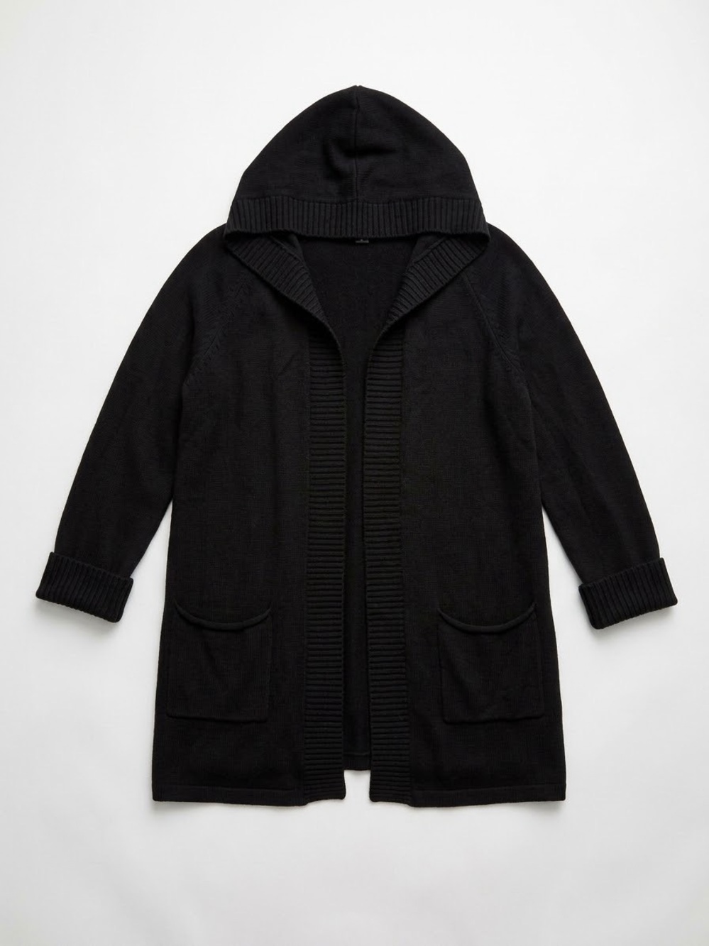 Tahari open-front hooded cardigan sweater in black 2 XL